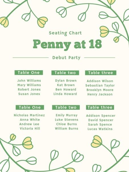 Green Leaves Background Seating Chart Seating Chart