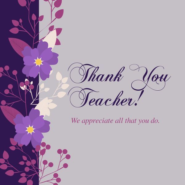world teacher day, life, school, Purple Flower Thank You Teacher Instagram Post Template