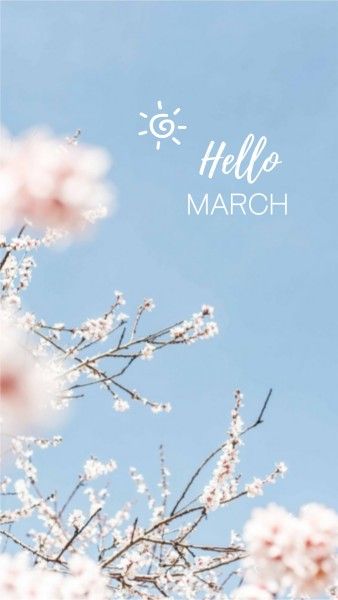 Monthly sign, March, March, Blue fresh simplicity March spring nature Mobile Wallpaper Template