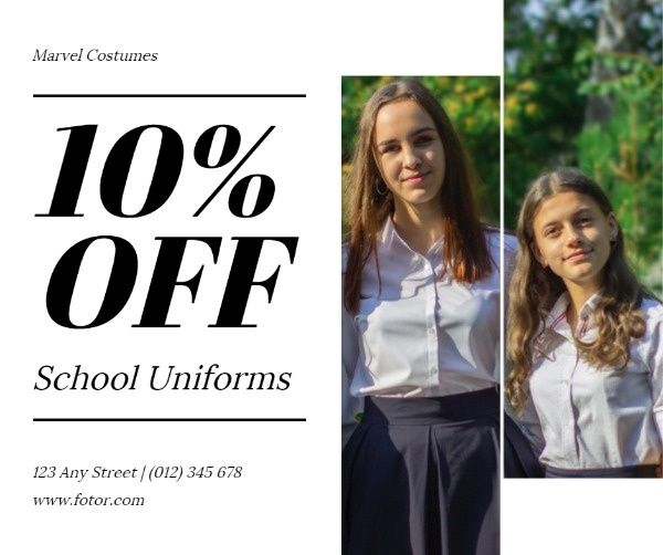 clothes, business, store, White And Black School Uniform Sale Facebook Post Template