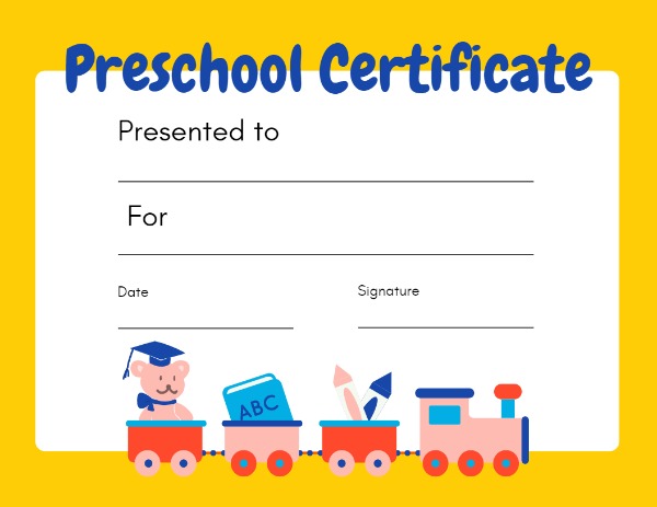 Preschool Certificate Certificate
