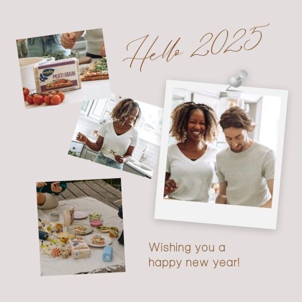 happy new year, holiday, festival, Beige Modern New Year Photo Collage Instagram Post Template