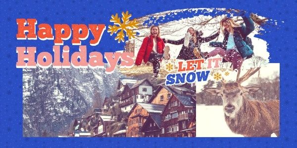 happy holidays, winter, christmas, Blue Holiday Collage Twitter Post Template