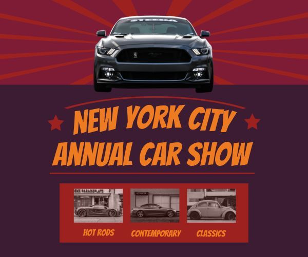 event, vehicle, transport, Red Annual Car Show Facebook Post Template