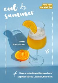 cool, drink, bar, Light Blue Summer Cocktail Sale Flyer Template