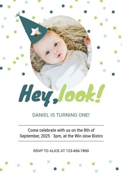 happy birthday, party, events, Green Cute Baby Christening Birthday Invitation Template
