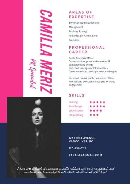 PR Specialist CV Resume Template and Ideas for Design | Fotor