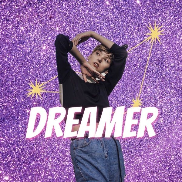 lifestyle, star, dreamer, Purple Glitter Dreaming Girl Instagram Post Template