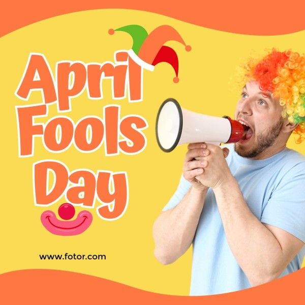 greeting, celebration, festival, Yellow And Orange Funny April Fools' Day Instagram Post Template