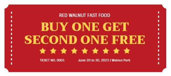 红色快餐买一个得到一个免费优惠券代码 礼品券