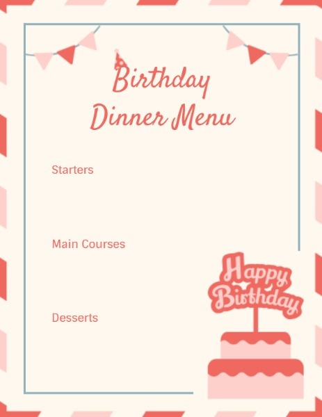 生日晚餐 英文菜单