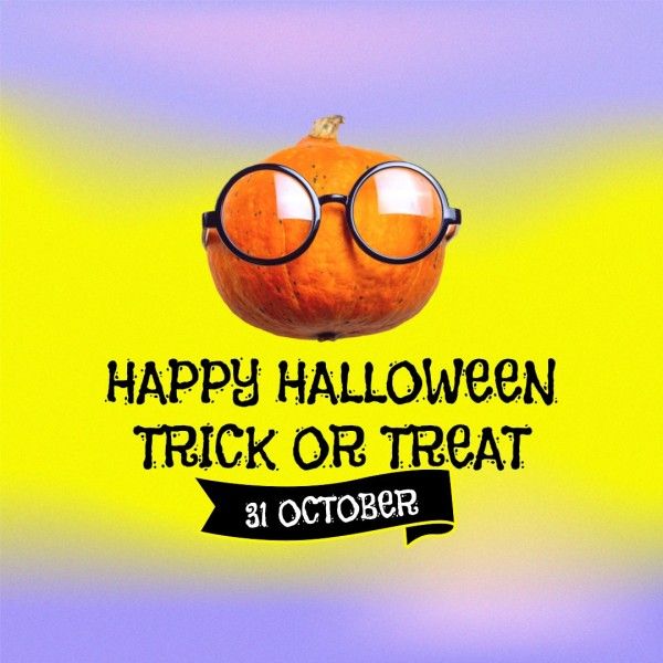 halloween, trick or treat, spooky, Yellow Gradient 3D Hallowween Instagram Post Template
