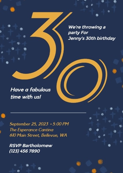 ダークブルー30歳の誕生日の招待状 招待状