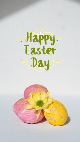 festival, holiday, greeting, Green And Pink Decorated Eggs Photo Happy Easter Day Instagram Story Template