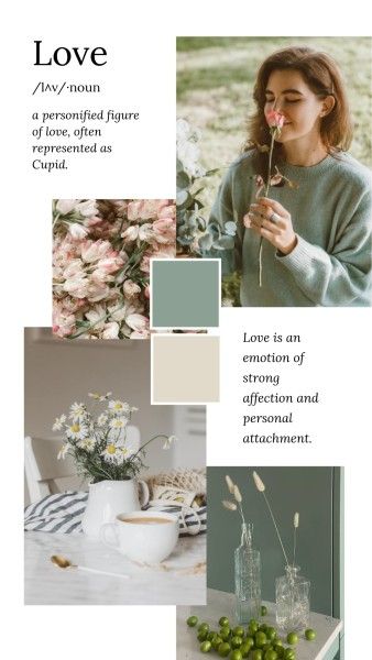 valentine, valentine's day, life, Green Self  Love Flower Collage Photo Collage 9:16 Template