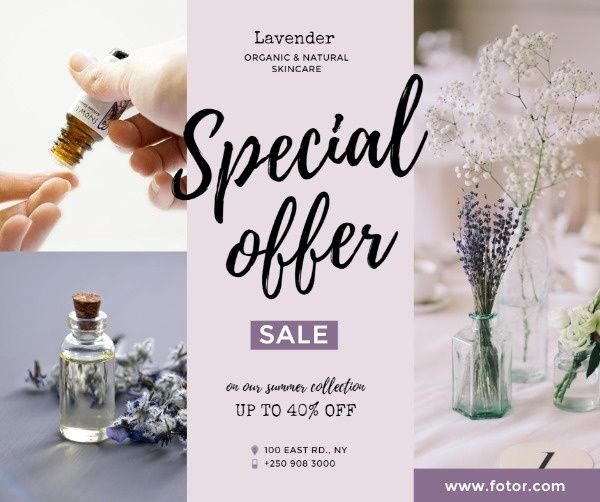 lavender, skincare, promotion, Special Offer Sales Facebook Post Template