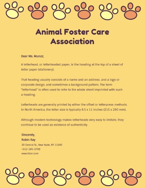 Animal Foster Care Association Letterhead