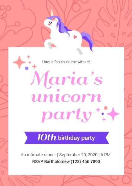 happy birthday, wishing, party, Cute Pink Unicorn Birthday Invitation Template