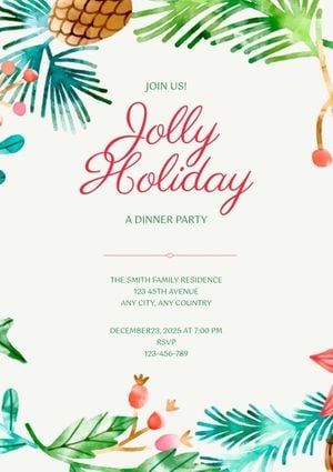 christmas, xmas, joy, Green Plant Floral Holiday Party Invitation Poster Template