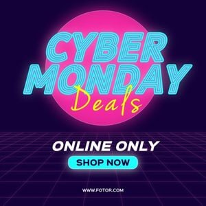 ecommerce, digital product, 3c, Gradient Neon Cyber Monday Online Shopping Pormotion Deals Instagram Post Template