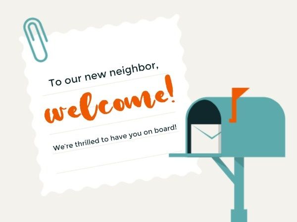 neighbor, neighborhood, greeting, Mailbox Welcome Letter Card Template