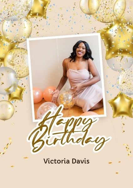 greeting, happy birthday, celebration, Golden 3d Balloons Birthday Polaroid Poster Template
