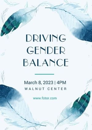 diversity, gap, march, Blue Watercolor Gender Balance Campaign Poster Template