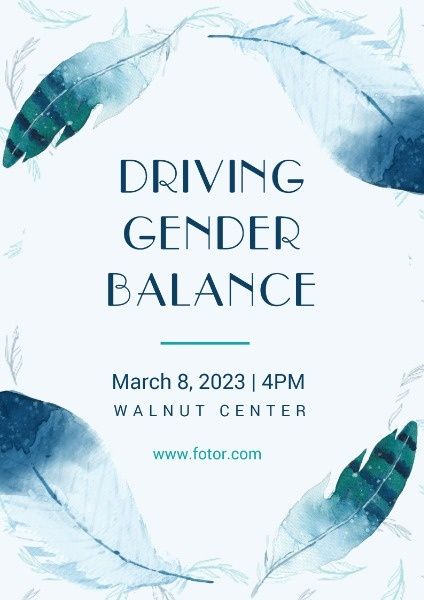diversity, march, feminism, Blue Watercolor Gender Balance Campaign Poster Template