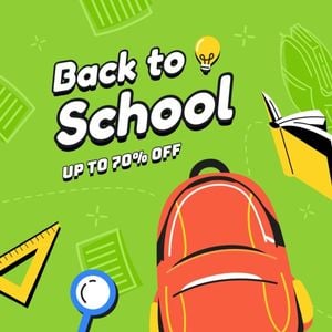 education, study, discount, Green Cartoon Back To School Sale Instagram Post Template