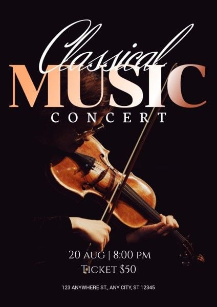 event, violin, classic music, Black Gold Classical Music Concert Poster Template