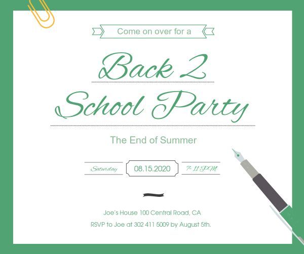 student, class, pen, White Background Of Back To School Summer Party Facebook Post Template