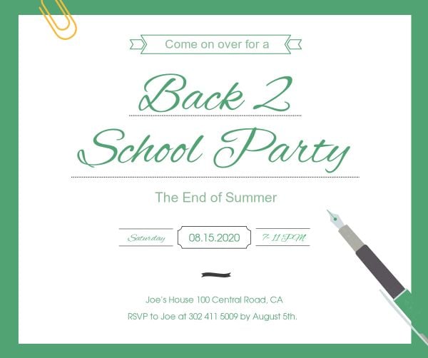 White Background Of Back To School Summer Party Facebook Post