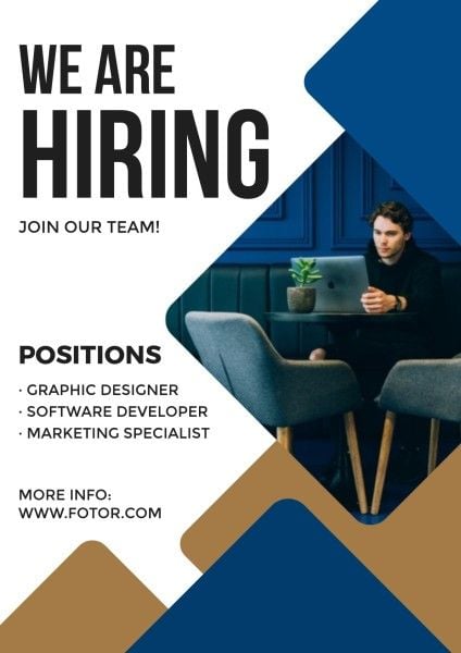 hire, employment, recruit, Blue Modern We Are Hiring Poster Template