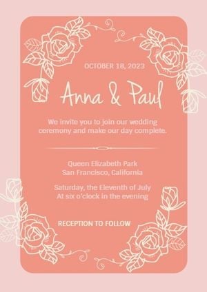 Orange Floral Wedding Invitation Invitation