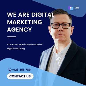 business man, man, photo, Blue Digital Marketing Agency Instagram Post Template