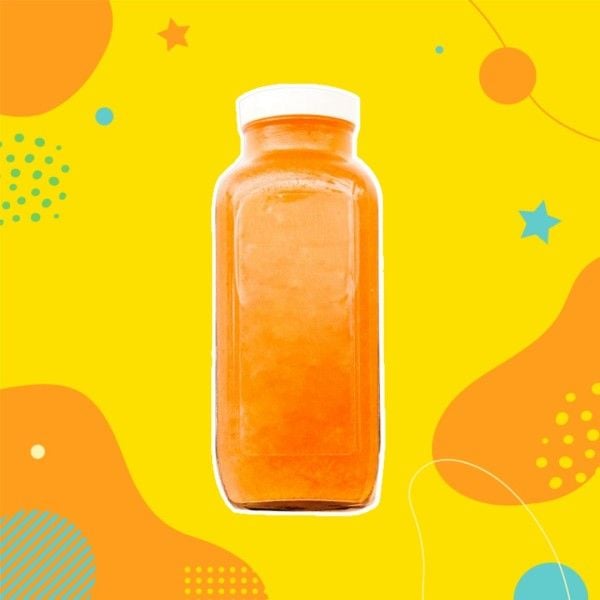 イエローイラスト 遊び心のある背景 オレンジジュース 製品写真