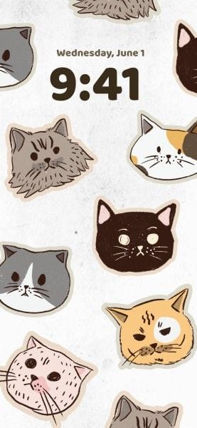 animals, pet, lock screen, Gray Illustration Cute Cats Phone Wallpaper Template