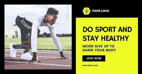 fitness, branding, photo, Yellow Sportsman Running Ad  Facebook App Ad Template