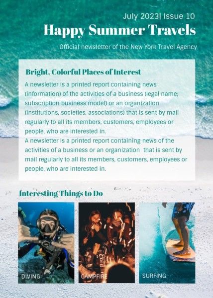 travels, newletter, journey, Happy Summer Travel Newsletter Template