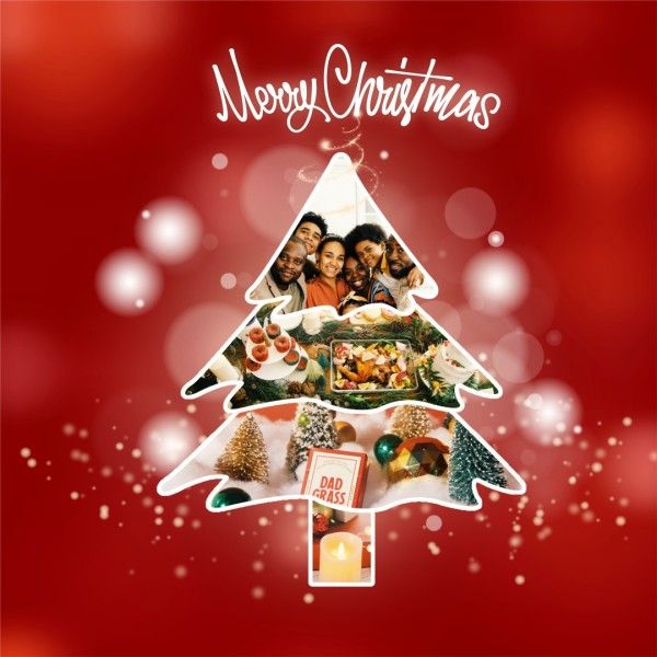 holiday, celebration, greeting, Red Christmas Funky Collage Photo Collage (Square) Template
