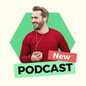 緑と赤のシンプルな現代放送 Podcastカバーアート