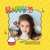 greeting, celebration, wishing, Yellow Illustration Joyful Happy Birthday Instagram Post Template