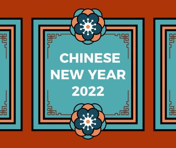 spring festival, lunar new year, traditional, Red Blue Chinese New Year Fortune Facebook Post Template