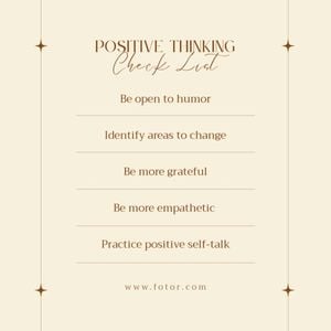 tips, positivity, self care, Beige Minimal Positive Thinking Checklist Instagram Post Template