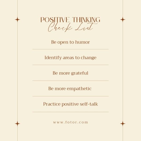 tips, positivity, self care, Beige Minimal Positive Thinking Checklist Instagram Post Template