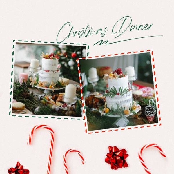 merry christmas, happy, holiday, Pink Christmas Dinner Cake Photo Collage (Square) Template
