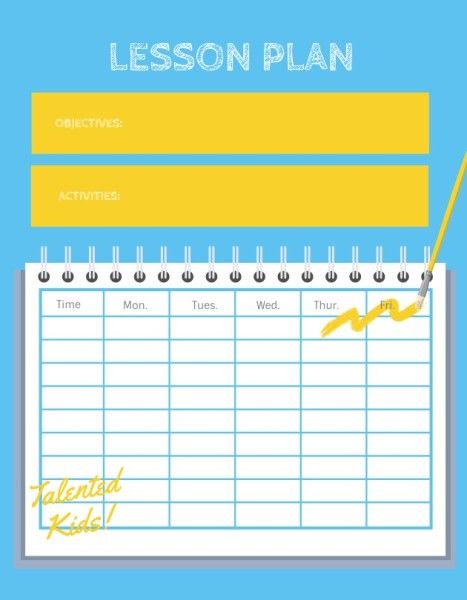business, student, school, Yellow And Blue Background  Lesson Plan Template