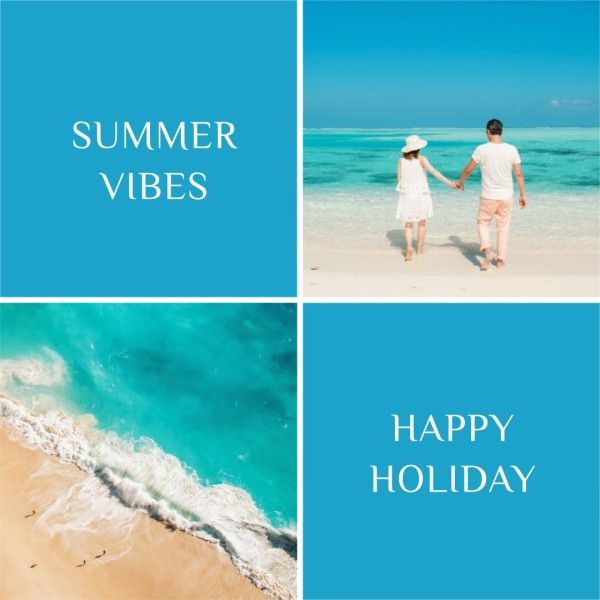 photo collage, lifestyle, nature, Blue Ocean And Sky Holiday Collage Instagram Post Template