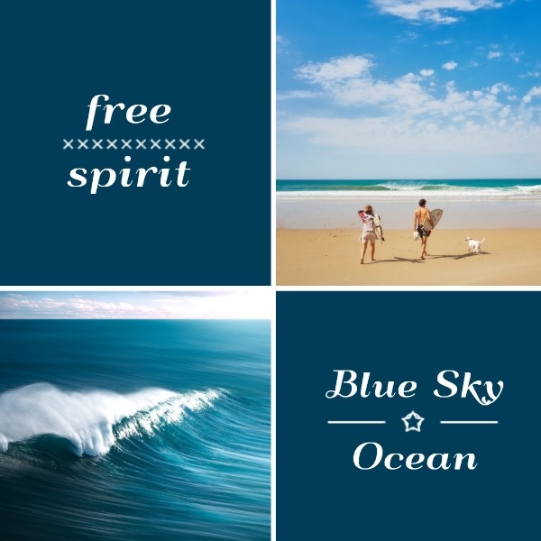 蓝色海洋和天空拼贴画 Instagram帖子