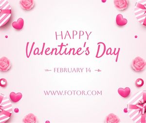 love, greeting, romantic, Pink Illustration Happy Valentine's Day Facebook Post Template